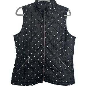 Talbots Quilted Vest Women's Size M Puffer Full Zip Polka Dot Puffer Heritage
